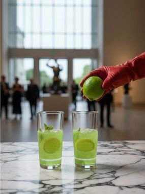 CULVER LTD  Icicle Ring Pattern Green Tall Glasses Set of 2 Vintage